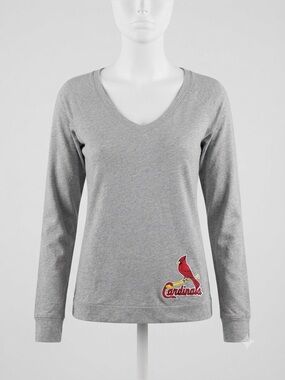 MLB PINK Victoria's Secret St. Louis Cardinals V-Neck Long Sleeve Shirt S Gray